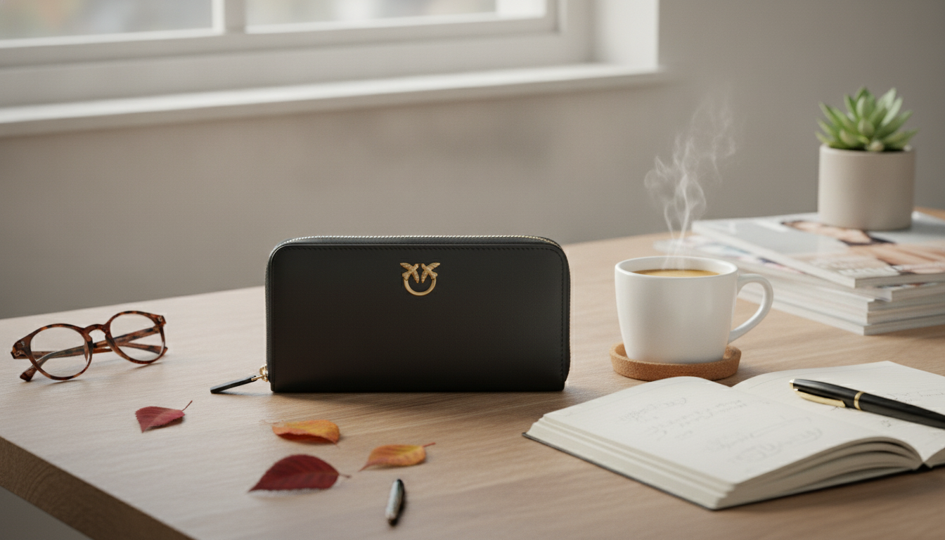 Pinko Zip-Around Black Leather Wallet for Women