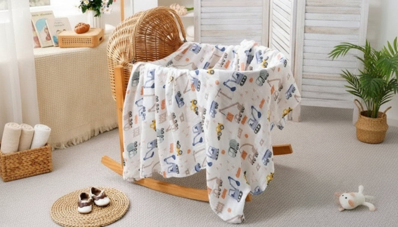Soft Bamboo-Cotton Muslin Swaddle & Receiving Blanket
