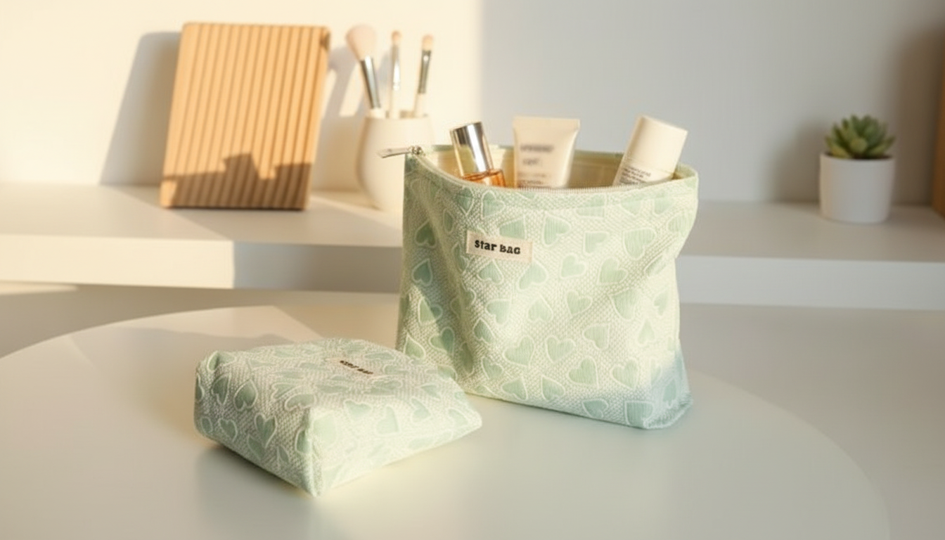 Green Double-Canvas Love Makeup & Toiletry Bag for Travel
