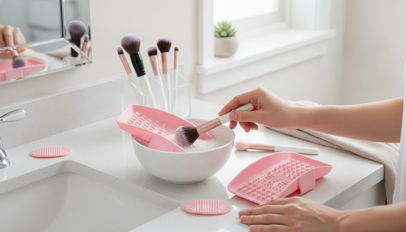 Silicone Makeup Brush Cleaner Set: Bowl + Textured Mat