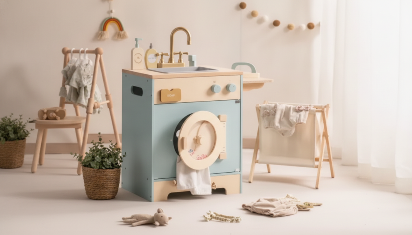 Wooden Kitchen Washer Playset: Sink, Rinse & Pretend Fun