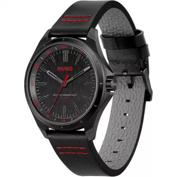 Hugo Boss 35mm Black Steel & Leather Quartz Watch